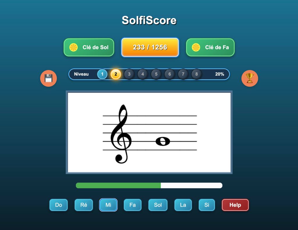 Interface de Solfiscore clé de sol
