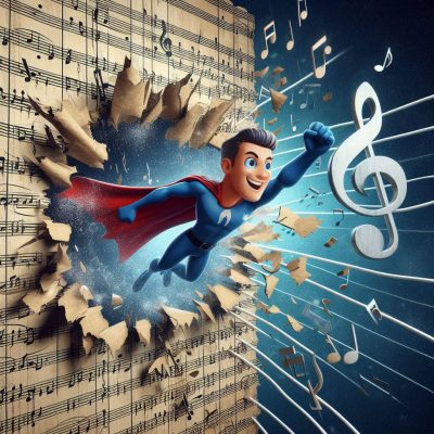 Héros sortant d’une partition – illustration de SolfiScore